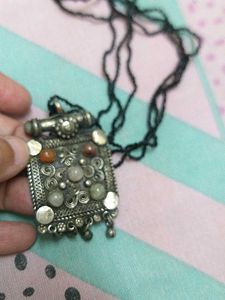 Vintage Silver &amp; Stone Pendant Necklace