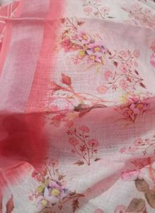 Linen Cotton Pink Saree With Running Blouse