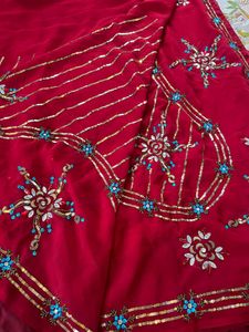 Heavy Work Red Saree
