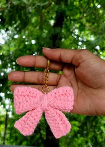Crochet Pink Bow Keychain