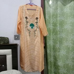 Art Silk Peach Straight Kurti