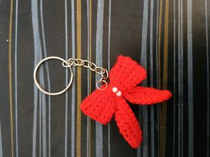 Crochet Red Bow Keychain