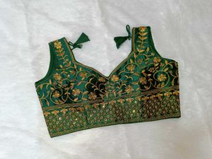 Green Embroidery Golden work blouse