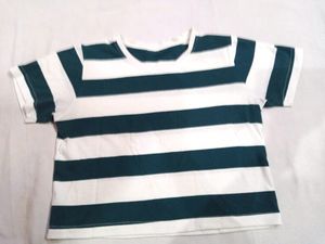 White-green Strip Crop Top