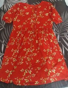 Western Wear Red Floral Dress For Women Casualwear