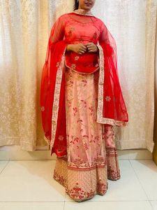 Embellished Pink Lehenga With Contrasting Dupatta