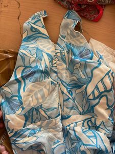 Blue &amp; White Halter Midi Dress