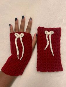 Red Knitted Fingerless Gloves