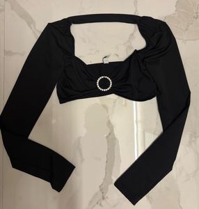 Black Embellished Crop Top