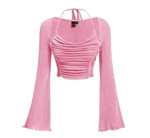 Aesthetic Pink Tie up Long Sleeve Top
