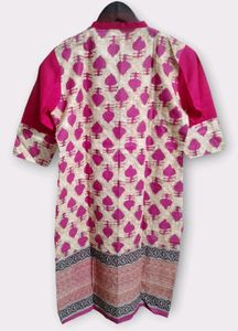 Pink and Gold Printed Kurta with 3/4 Sleeves Women