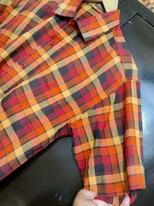 Coral Color Check Print Shirt For 40 Chest