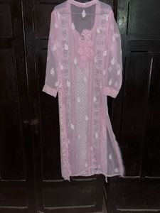 Pink Embroidered Chikankari Kurta