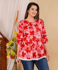 Red Floral Print Peplum Top
