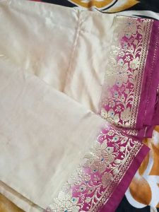 Elegant Cream & Pink Silk Sari