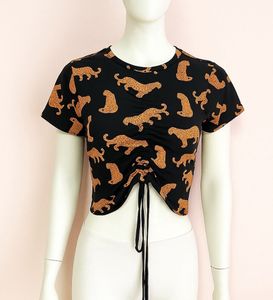 Leopard Print Cropped Drawstring Tee