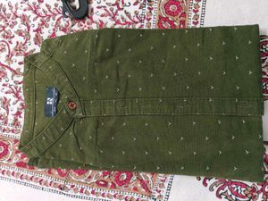 Olive Green Printed Mens Shirt