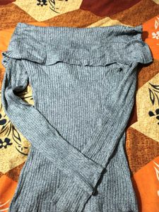 Gray Off-the-Shoulder Knit Top