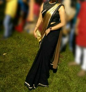 Elegant Black & Gold Saree