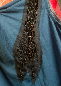 Teal Blue Sleeveless Top (with beadwork)