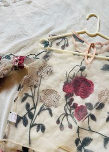 Champagne Coloured Floral Embroidered Sheer Top