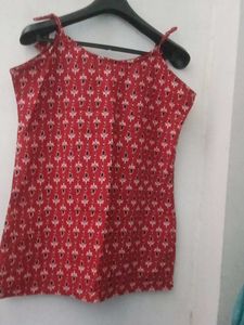 Red Printed Sleeveless Top