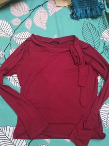 Maroon Tie Neck Top