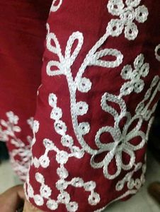 Red Embroidered Kurta Set