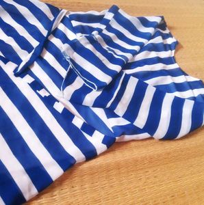 Blue With White Striped Anarkali Kurti