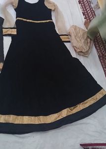 Black &amp;golden Combination Havey Work Gown