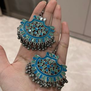 Oxidised Enamel Silver Plated Earrings