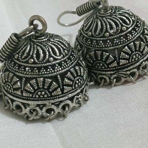 Vintage Style Silver Tone Jhumka Earrings