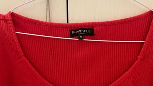 Red cotton ribbed Top