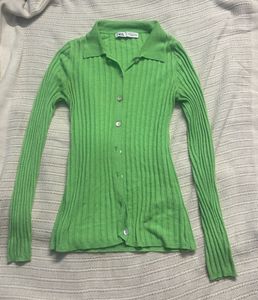 Zara Green Ribbed Knit Top