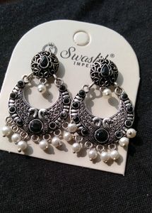 Peacock Oxidised Earrings With Pearl Drops