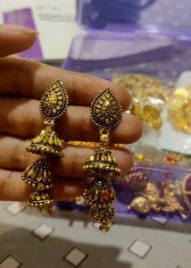 Golden Matte Jhumkha/ Antique Dangler/ Kudakadukka