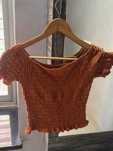 Brown Shirred Crop Top