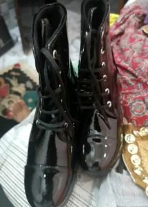 Black Patent Lace-Up Platform Boots
