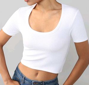 White Ribbed Crop Top
