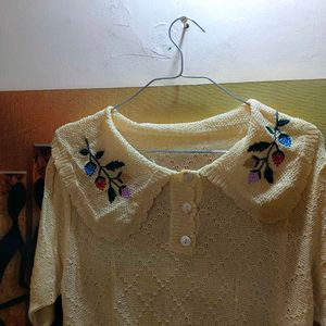 Floral Collar Knit Top