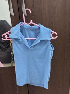 Blue Collared Tank Top