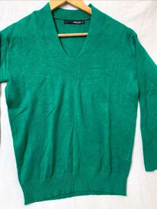 Unisex Green V-Neck Knit Sweater