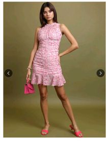 High Neck Pink Floral Mini Dress 🩷