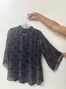 Vero Moda Pleated Top - Navy &amp; White Floral