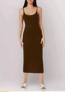 Aahwan Solid Brown Bodycon Midi Dress