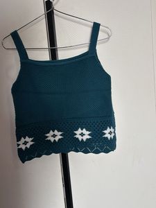 Teal Knit Tank Top with Floral Detail