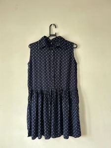 Navy Blue Casual Mini Collar Dress