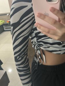 Zebra Print Long Sleeve Crop Top