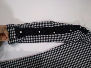 winter Gingham Pearl Sleeve Top