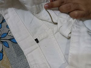 White Wide Leg Jeans With Cut